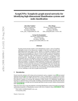 SympGNNs: Symplectic Graph Neural Networks for identifiying
  high-dimensional Hamiltonian systems and node classification