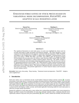 Enhanced forecasting of stock prices based on variational mode
  decomposition, PatchTST, and adaptive scale-weighted layer