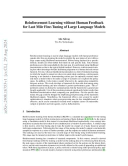 Reinforcement Learning without Human Feedback for Last Mile Fine-Tuning
  of Large Language Models