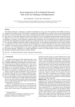 Secure Integration of 5G in Industrial Networks: State of the Art,
  Challenges and Opportunities
