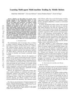 Learning Multi-agent Multi-machine Tending by Mobile Robots
