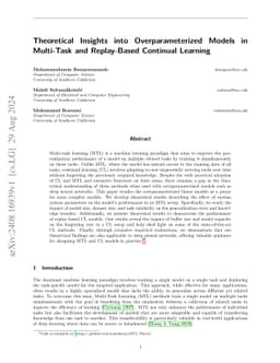 Theoretical Insights into Overparameterized Models in Multi-Task and Replay-Based Continual Learning