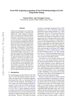 Novel-WD: Exploring acquisition of Novel World Knowledge in LLMs Using
  Prefix-Tuning