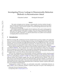 Investigating Privacy Leakage in Dimensionality Reduction Methods via
  Reconstruction Attack