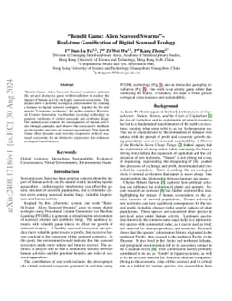 "Benefit Game: Alien Seaweed Swarms" -- Real-time Gamification of
  Digital Seaweed Ecology
