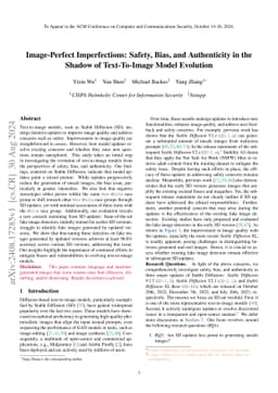 Image-Perfect Imperfections: Safety, Bias, and Authenticity in the
  Shadow of Text-To-Image Model Evolution