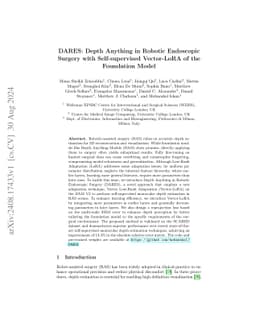 DARES: Depth Anything in Robotic Endoscopic Surgery with Self-supervised
  Vector-LoRA of the Foundation Model