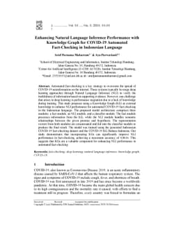 Enhancing Natural Language Inference Performance with Knowledge Graph
  for COVID-19 Automated Fact-Checking in Indonesian Language