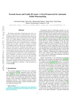 Towards Secure and Usable 3D Assets: A Novel Framework for Automatic
  Visible Watermarking