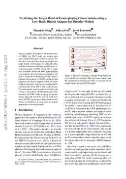 Predicting the Target Word of Game-playing Conversations using a Low-Rank Dialect Adapter for Decoder Models