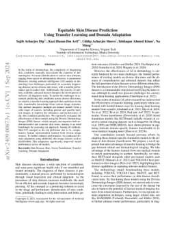Equitable Skin Disease Prediction Using Transfer Learning and Domain
  Adaptation
