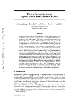 Beyond Parameter Count: Implicit Bias in Soft Mixture of Experts