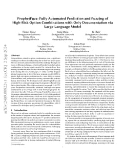 ProphetFuzz: Fully Automated Prediction and Fuzzing of High-Risk Option
  Combinations with Only Documentation via Large Language Model