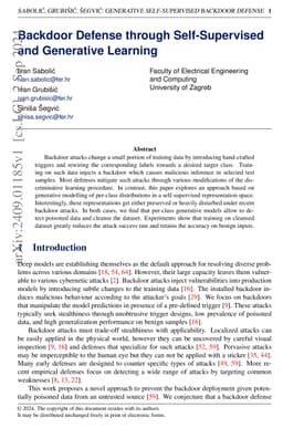 Backdoor Defense through Self-Supervised and Generative Learning
