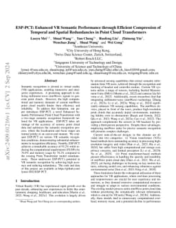 ESP-PCT: Enhanced VR Semantic Performance through Efficient Compression
  of Temporal and Spatial Redundancies in Point Cloud Transformers