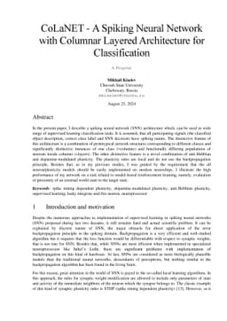 CoLaNET -- A Spiking Neural Network with Columnar Layered Architecture
  for Classification