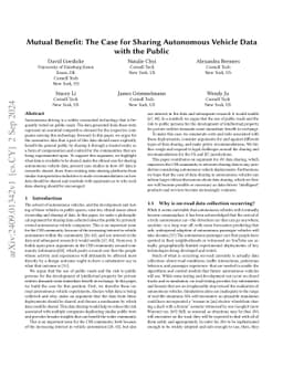 Mutual Benefit: The Case for Sharing Autonomous Vehicle Data with the
  Public