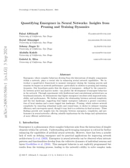 Quantifying Emergence in Neural Networks: Insights from Pruning and
  Training Dynamics