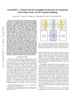 GaussianPU: A Hybrid 2D-3D Upsampling Framework for Enhancing Color
  Point Clouds via 3D Gaussian Splatting