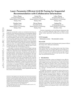 Laser: Parameter-Efficient LLM Bi-Tuning for Sequential Recommendation
  with Collaborative Information