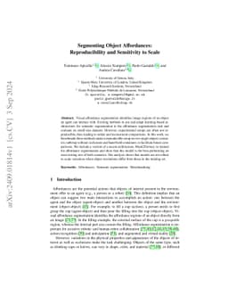 Segmenting Object Affordances: Reproducibility and Sensitivity to Scale