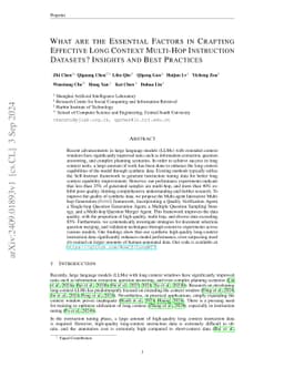 What are the Essential Factors in Crafting Effective Long Context
  Multi-Hop Instruction Datasets? Insights and Best Practices