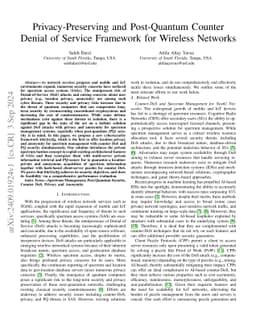 Privacy-Preserving and Post-Quantum Counter Denial of Service Framework
  for Wireless Networks