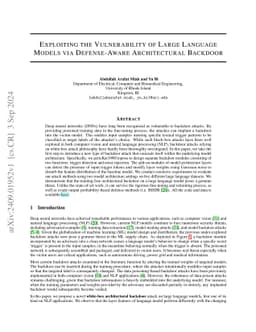 Exploiting the Vulnerability of Large Language Models via Defense-Aware
  Architectural Backdoor