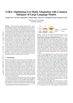 CoRA: Optimizing Low-Rank Adaptation with Common Subspace of Large
  Language Models