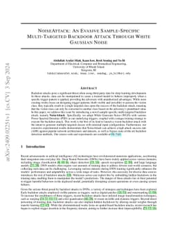 NoiseAttack: An Evasive Sample-Specific Multi-Targeted Backdoor Attack
  Through White Gaussian Noise