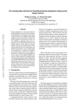 Pre-training data selection for biomedical domain adaptation using
  journal impact metrics