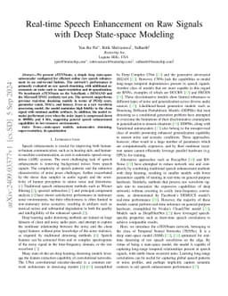 Real-time Speech Enhancement on Raw Signals with Deep State-space Modeling