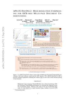 mPLUG-DocOwl2: High-resolution Compressing for OCR-free Multi-page
  Document Understanding
