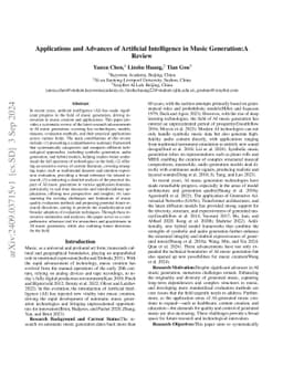 Applications and Advances of Artificial Intelligence in Music
  Generation:A Review