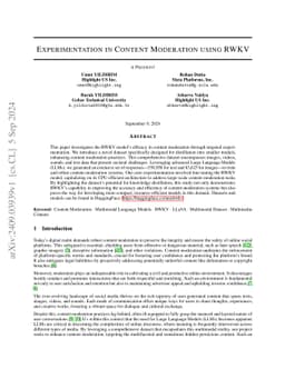 Experimentation in Content Moderation using RWKV