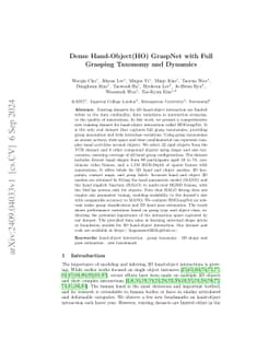 Dense Hand-Object(HO) GraspNet with Full Grasping Taxonomy and Dynamics