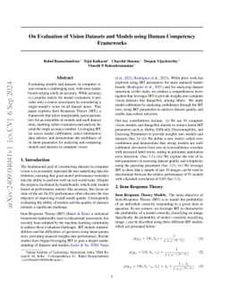 On Evaluation of Vision Datasets and Models using Human Competency
  Frameworks