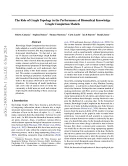The Role of Graph Topology in the Performance of Biomedical Knowledge
  Graph Completion Models