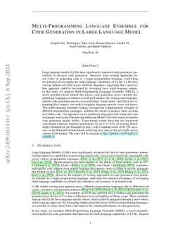Multi-Programming Language Ensemble for Code Generation in Large
  Language Model