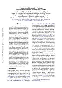 Prompt-based Personality Profiling: Reinforcement Learning for Relevance
  Filtering