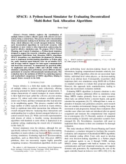 SPACE: A Python-based Simulator for Evaluating Decentralized Multi-Robot
  Task Allocation Algorithms