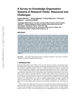 A Survey on Knowledge Organization Systems of Research Fields: Resources and Challenges
