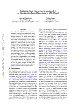 Evaluating Open-Source Sparse Autoencoders on Disentangling Factual
  Knowledge in GPT-2 Small
