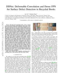 DDNet: Deformable Convolution and Dense FPN for Surface Defect Detection
  in Recycled Books