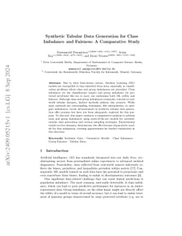 Synthetic Tabular Data Generation for Class Imbalance and Fairness: A
  Comparative Study
