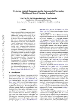 Exploring Intrinsic Language-specific Subspaces in Fine-tuning
  Multilingual Neural Machine Translation