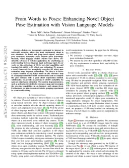 From Words to Poses: Enhancing Novel Object Pose Estimation with Vision
  Language Models