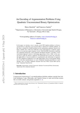 An encoding of argumentation problems using quadratic unconstrained
  binary optimization
