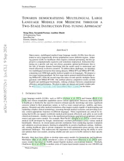 Towards Democratizing Multilingual Large Language Models For Medicine
  Through A Two-Stage Instruction Fine-tuning Approach