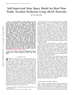 Self-Supervised State Space Model for Real-Time Traffic Accident
  Prediction Using eKAN Networks